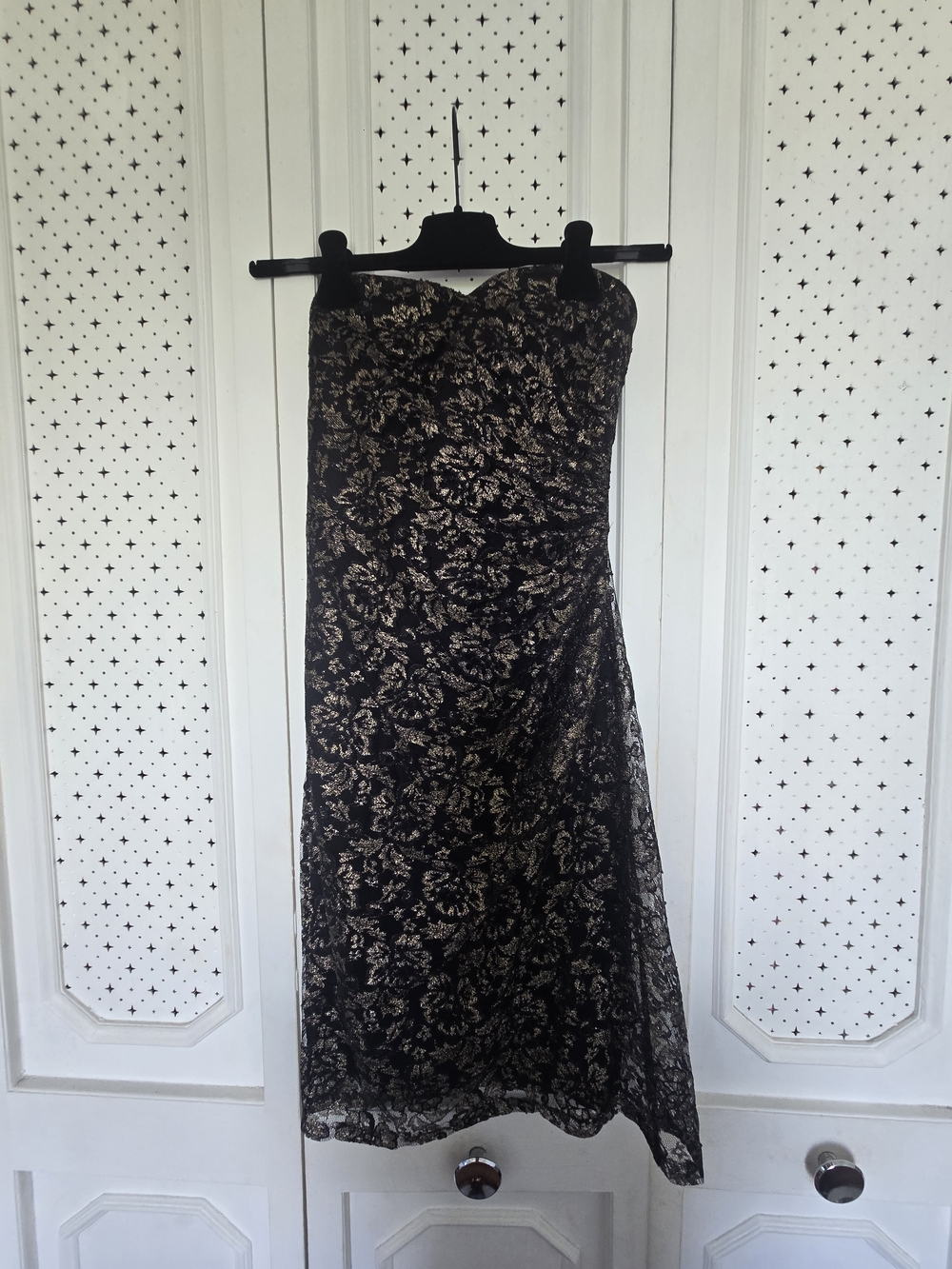 Rebecca Taylor Black and Gold Floral Strapless Dress